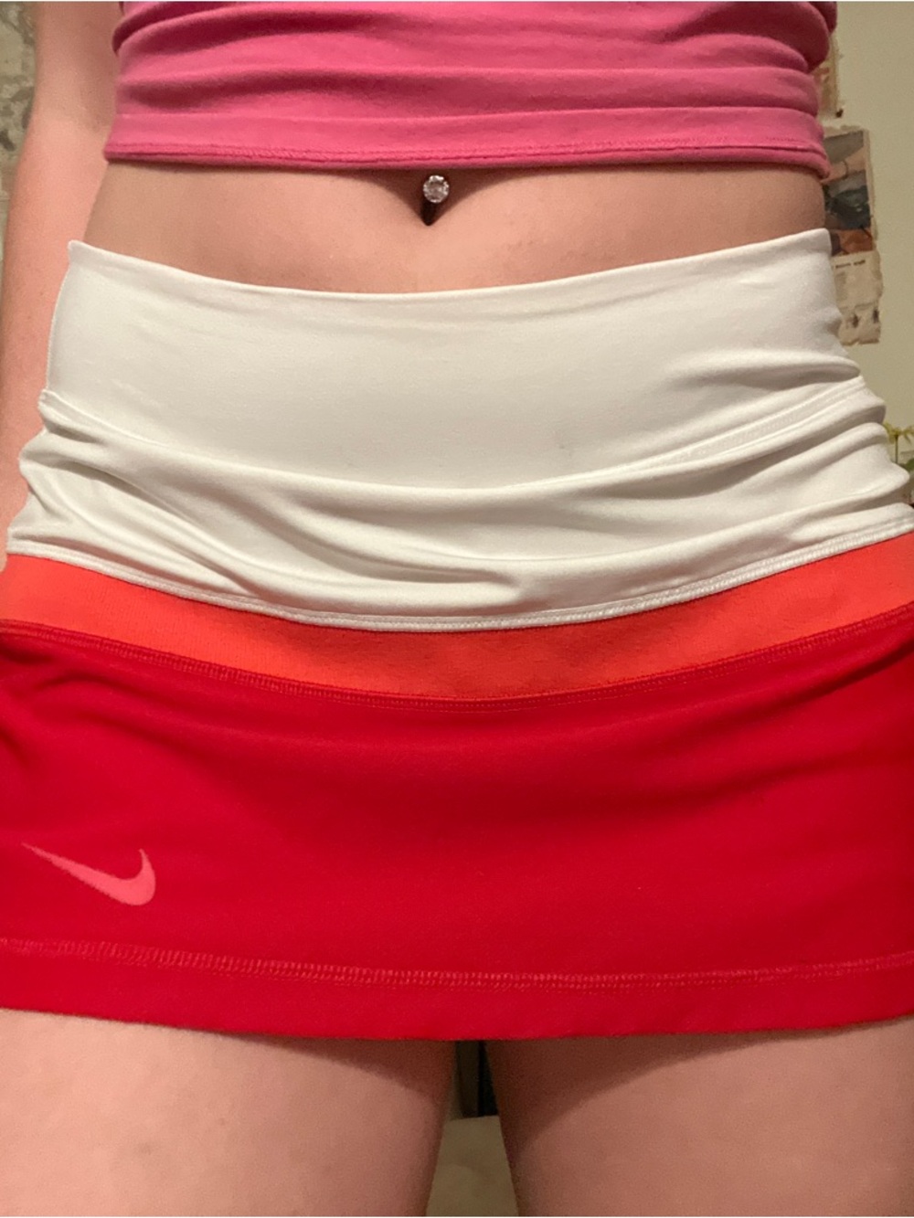 Nike Red and White Athletic tennis Skort with Orange Waist Band vintage spandex